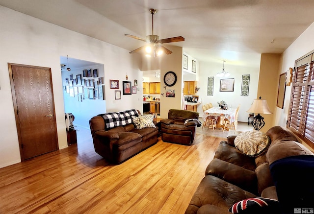 495 Burntwood St, Fallon, NV 89406 - living area featuring lofted ceiling, light wood finished floors, and ceiling fan