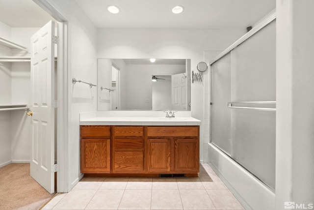 4251 Furgerson Ranch Rd, Carson City, NV 89701 - full bath with vanity, combined bath / shower with glass door, ceiling fan, recessed lighting, and tile patterned floors
