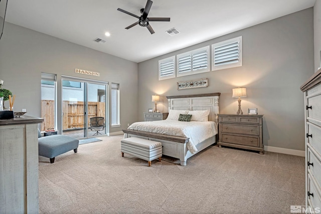 3060 Bristol Dr, Reno, NV 89521 - bedroom with light colored carpet, access to outside, baseboards, ceiling fan, and recessed lighting