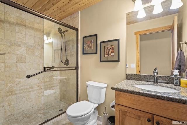 877 Northwood Blvd Unit 2, Incline Village, NV 89451 - full bathroom featuring wood ceiling, a shower stall, toilet, and vanity