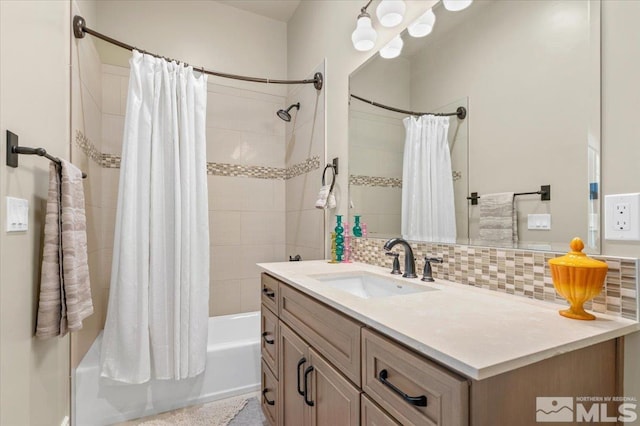 20605 Parc Foret Dr, Reno, NV 89511 - full bathroom with shower / bath combo, decorative backsplash, and vanity