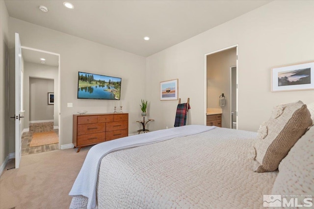 20605 Parc Foret Dr, Reno, NV 89511 - bedroom featuring light colored carpet, recessed lighting, baseboards, and connected bathroom