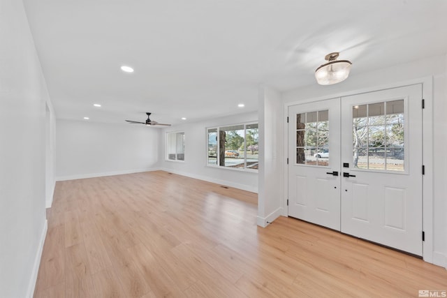 1309 Raeline Ln, Minden, NV 89423 - entryway featuring light wood-type flooring, baseboards, ceiling fan, recessed lighting, and french doors