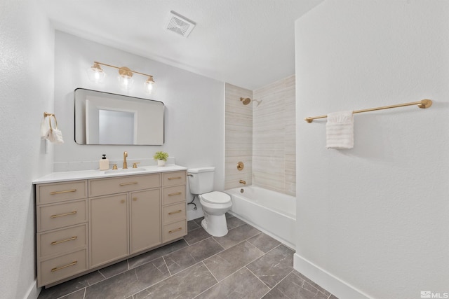 1309 Raeline Ln, Minden, NV 89423 - bathroom with toilet, vanity, baseboards, and tub / shower combination