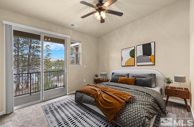 2490 Eastshore Pl, Reno, NV 89509 - bedroom with carpet floors, access to outside, baseboards, and ceiling fan