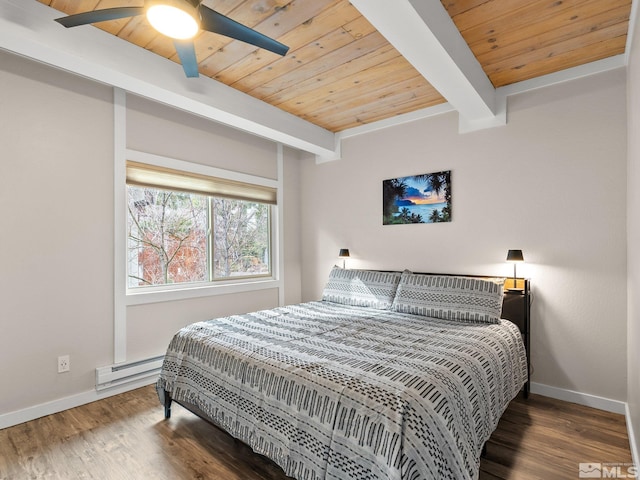 989 Tahoe Blvd Unit 91, Incline Village, NV 89451 - bedroom featuring a baseboard radiator, wooden ceiling, baseboards, beamed ceiling, and wood finished floors