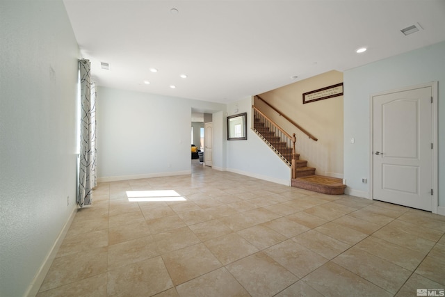 2575 Piero Ct, Sparks, NV 89434 - unfurnished living room with light tile patterned flooring, stairway, recessed lighting, and baseboards