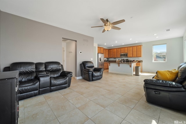 2575 Piero Ct, Sparks, NV 89434 - living room with ceiling fan, light tile patterned flooring, and recessed lighting