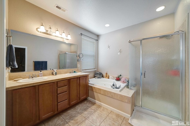 166 Oakridge Dr, Dayton, NV 89403 - full bath featuring tile patterned flooring, a stall shower, a tub with jets, and double vanity