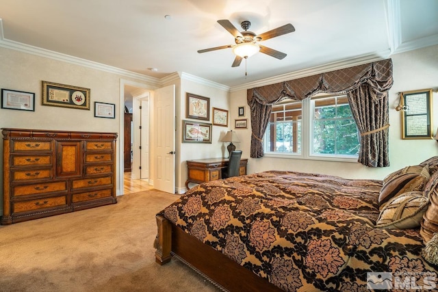 2143 The Back Rd, Glenbrook, NV 89413 - bedroom with ornamental molding, light carpet, and a ceiling fan
