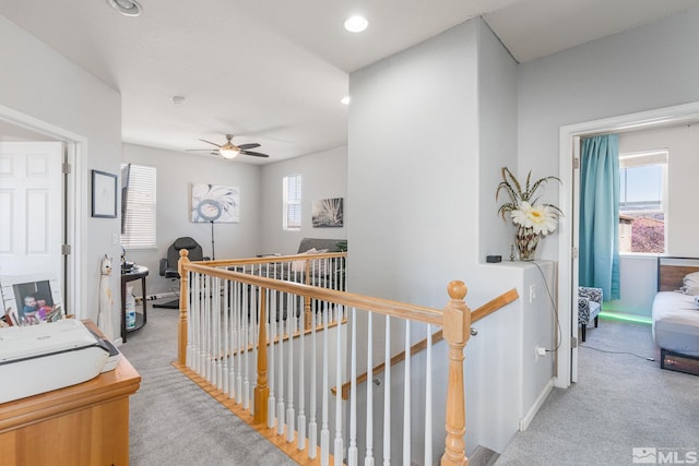 450 Ruffian Ct, Reno, NV 89521 - hall featuring an upstairs landing, light carpet, recessed lighting, and baseboards