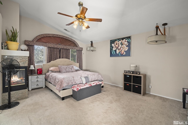 960 Country Ridge Dr, Sparks, NV 89434 - bedroom with lofted ceiling, carpet, a glass covered fireplace, and baseboards