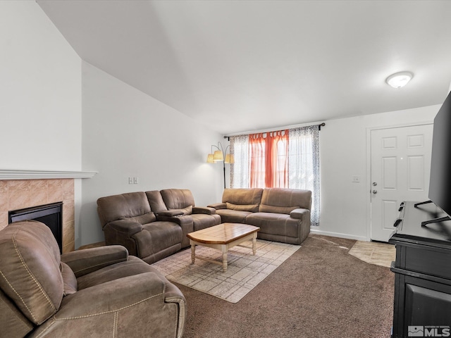 1564 Reese River Rd, Fernley, NV 89408 - living area featuring light carpet and a tile fireplace