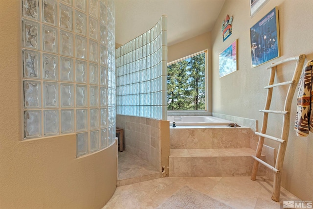 180 Nottingham Ct, Reno, NV 89511 - bathroom with a walk in shower, a garden tub, and tile patterned floors