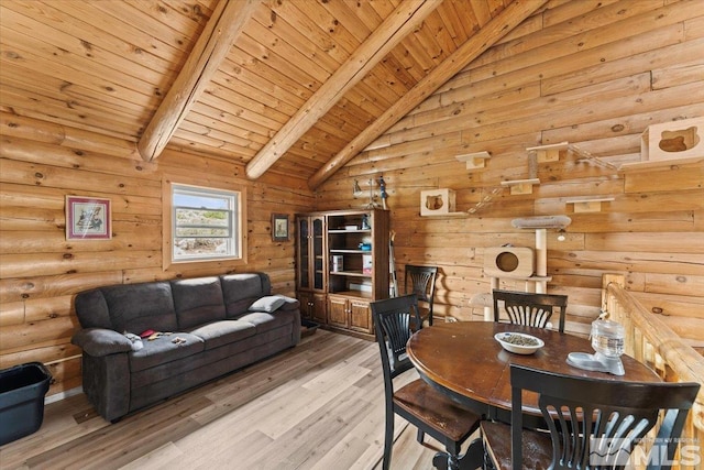 8705 Spearhead Way, Reno, NV 89506 - dining area featuring wood ceiling, wood finished floors, and log walls