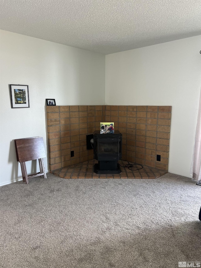 115 Birch St, Hawthorne, NV 89415 - carpeted living room with a wood stove and a textured ceiling
