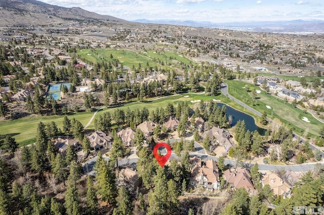 6554 Champetre, Reno, NV 89511 - aerial view of property's location featuring nearby suburban area, a golf club, and a water and mountain view