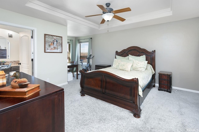 1675 Skyridge Dr, Fallon, NV 89406 - bedroom featuring a raised ceiling, carpet flooring, baseboards, and a ceiling fan