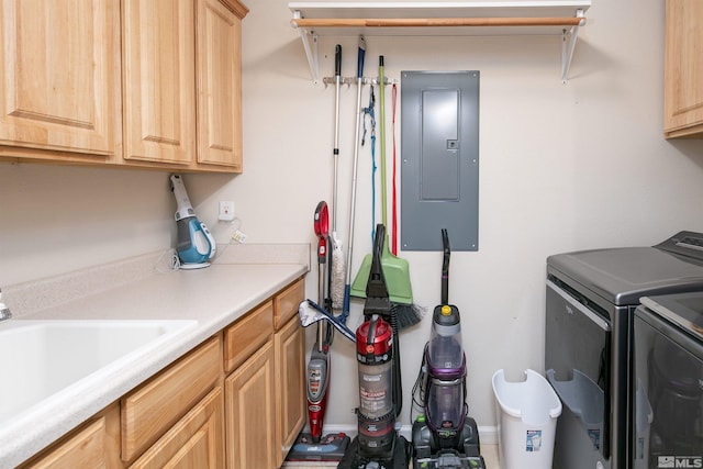 1675 Skyridge Dr, Fallon, NV 89406 - washroom featuring electric panel, separate washer and dryer, and cabinet space