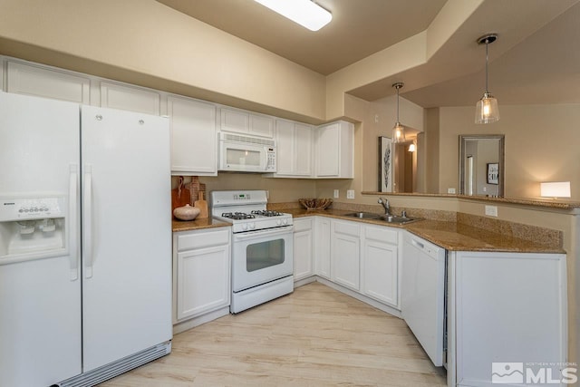 17000 Wedge Pkwy Unit 111, Reno, NV 89511 - kitchen featuring white appliances, a sink, a peninsula, and white cabinetry