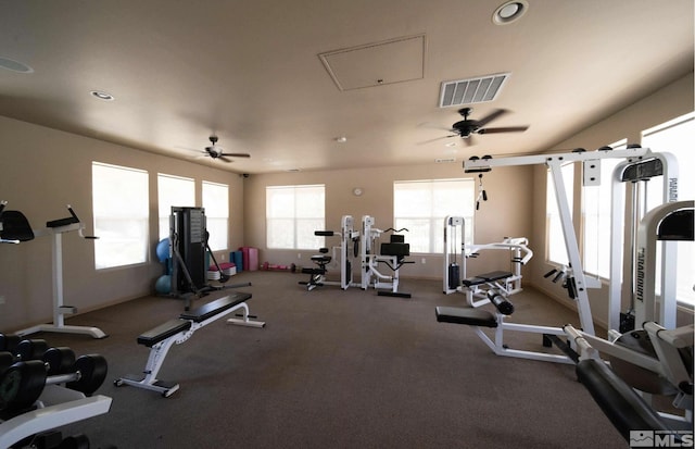 17000 Wedge Pkwy Unit 111, Reno, NV 89511 - gym featuring a ceiling fan, attic access, and recessed lighting
