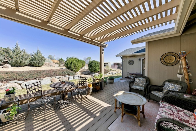 1367 Porter Dr, Minden, NV 89423 - wooden deck with a pergola and an outdoor living space