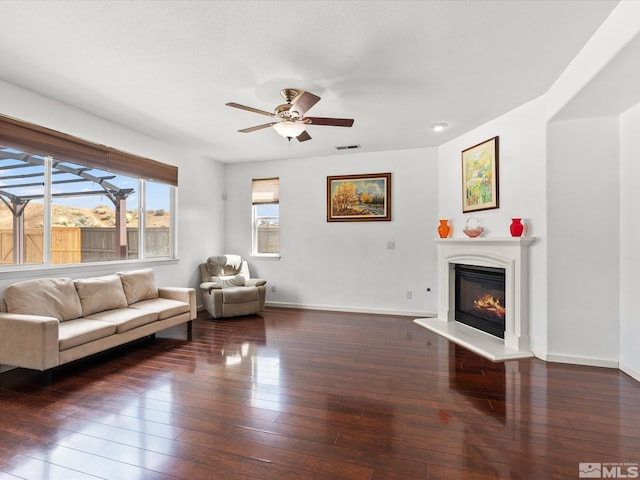 7730 Opal Blf, Reno, NV 89506 - living room with a glass covered fireplace, wood-type flooring, and a ceiling fan
