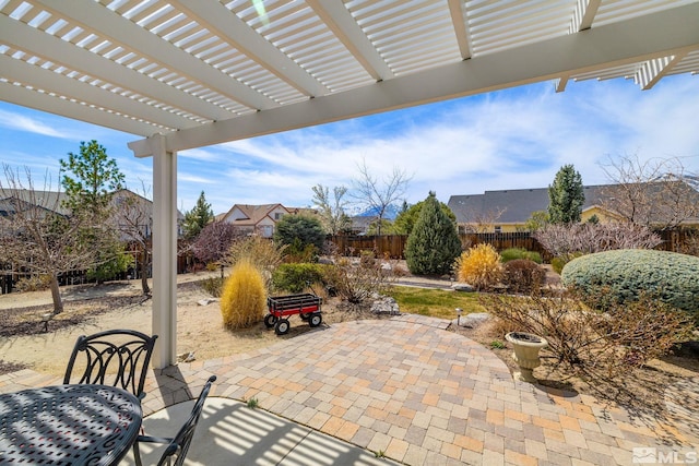 2866 Rio Vista Dr, Minden, NV 89423 - view of patio / terrace featuring a fenced backyard, a pergola, and a residential view