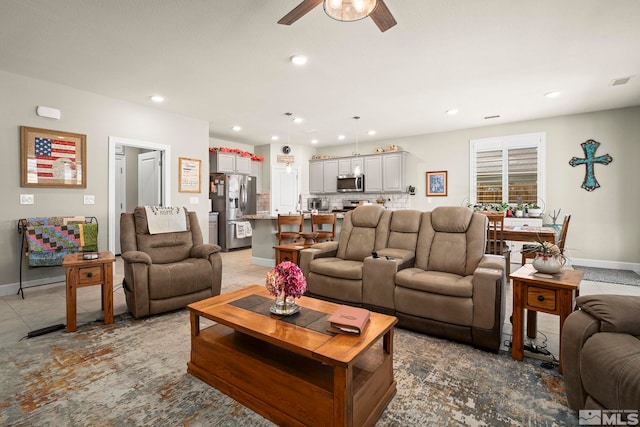1180 Ferretto Pkwy, Dayton, NV 89403 - living area featuring ceiling fan, baseboards, and recessed lighting