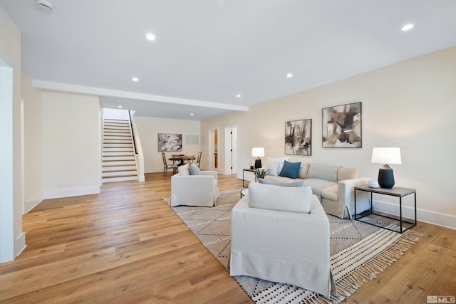 2531 Edgerock Rd, Reno, NV 89519 - living room featuring stairs, baseboards, recessed lighting, and light wood finished floors