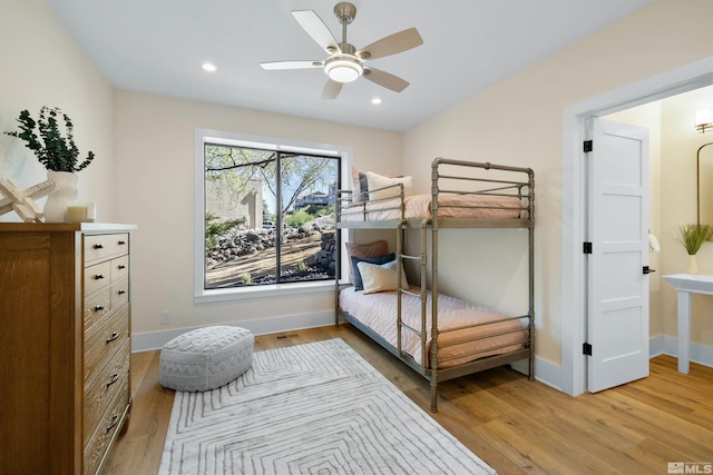 2531 Edgerock Rd, Reno, NV 89519 - bedroom with light wood-style floors, baseboards, recessed lighting, and ceiling fan