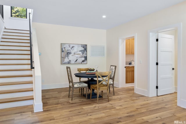 2531 Edgerock Rd, Reno, NV 89519 - dining area featuring stairway, light wood-style floors, recessed lighting, and baseboards