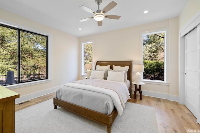 2531 Edgerock Rd, Reno, NV 89519 - bedroom with light wood-style flooring, baseboards, recessed lighting, and a ceiling fan