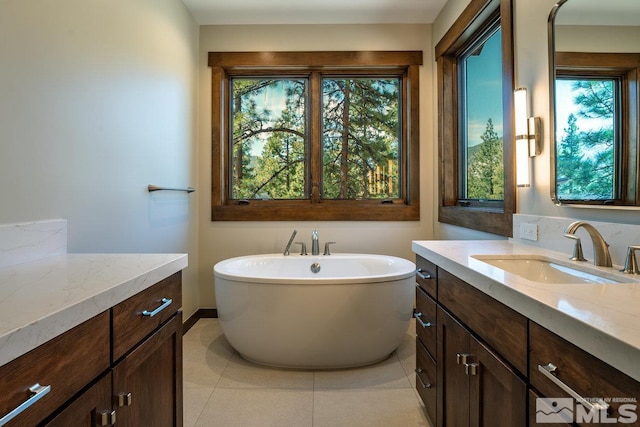 534 Headwaters Way, Carson City, NV 89705 - full bathroom featuring healthy amount of natural light, vanity, a freestanding tub, and tile patterned floors