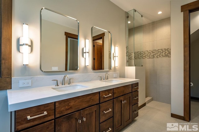 534 Headwaters Way, Carson City, NV 89705 - full bathroom with a walk in shower, double vanity, and tile patterned floors