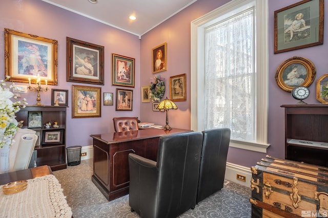 102 N Curry St, Carson City, NV 89703 - home office featuring baseboards, crown molding, and recessed lighting