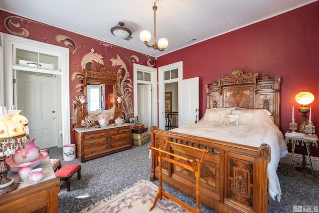 102 N Curry St, Carson City, NV 89703 - bedroom with carpet floors and a chandelier
