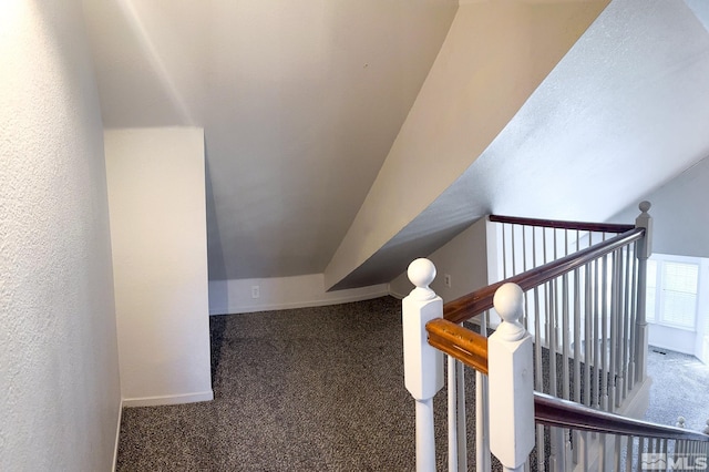 2621 Fanto Ct, Sparks, NV 89431 - staircase featuring carpet, vaulted ceiling, and baseboards
