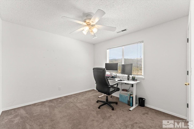 4776 Scenic Hill Cir, Reno, NV 89523 - office featuring carpet, a textured ceiling, ceiling fan, and baseboards