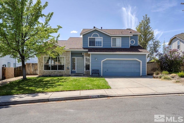 4776 Scenic Hill Cir, Reno, NV 89523 - traditional-style house with driveway, a garage, and stone siding