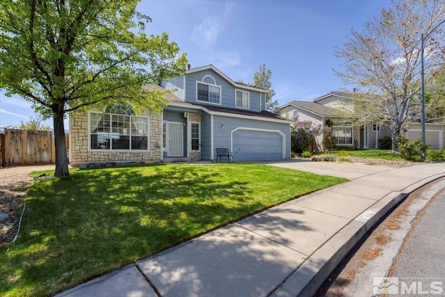 4776 Scenic Hill Cir, Reno, NV 89523 - traditional home featuring an attached garage, concrete driveway, and stone siding