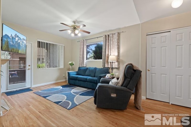 900 S Meadows Pkwy Unit 614, Reno, NV 89521 - living room featuring baseboards, ceiling fan, and wood finished floors