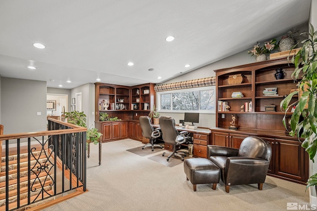 14245 Prairie Flower Ct, Reno, NV 89511 - office space featuring light colored carpet, recessed lighting, and vaulted ceiling