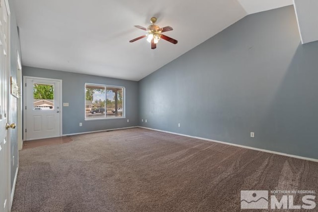 95 Hunter Park Way, Fallon, NV 89406 - empty room with vaulted ceiling, carpet, ceiling fan, and baseboards