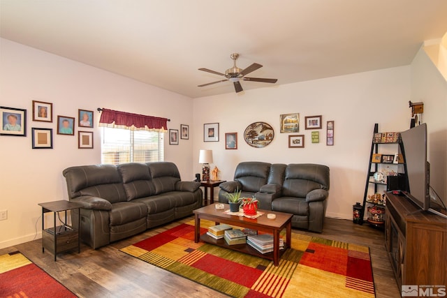 215 Goss Pl, Dayton, NV 89403 - living room featuring ceiling fan, wood finished floors, and baseboards