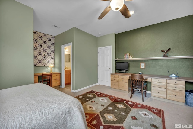 3463 White Mountain Ct, Reno, NV 89511 - bedroom featuring light colored carpet, ensuite bathroom, and a ceiling fan