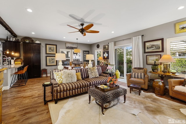 958 Marble Hills Cir, Sparks, NV 89436 - living room featuring ceiling fan, light wood-style floors, and recessed lighting
