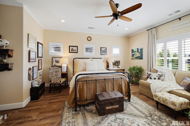 958 Marble Hills Cir, Sparks, NV 89436 - bedroom featuring wood finished floors, multiple windows, baseboards, ornamental molding, and recessed lighting