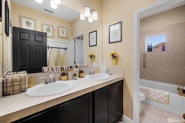 958 Marble Hills Cir, Sparks, NV 89436 - bathroom featuring toilet, tile patterned flooring, double vanity, and shower / bath combination