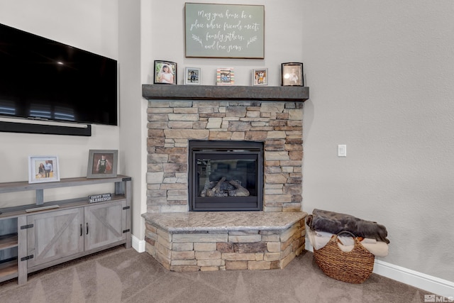 11641 Diamond Stream Dr, Sparks, NV 89441 - carpeted living room featuring baseboards and a fireplace